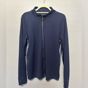 Crown & Ivy Navy Golf Jacket w/Thumb Holes Striped Sides Full Zip-Up Large NWOT